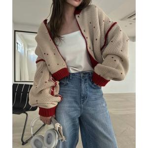 ニット セーター short heart dot jacquard reversible knit cardigan レディース