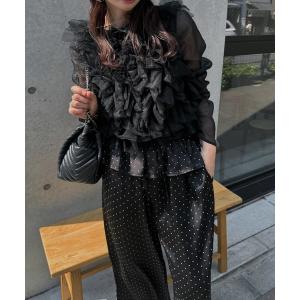 ブラウス シャツ random gather tulle vest sheer blouse SET レディース