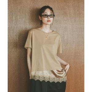 tシャツ 半袖 フェイクアシメヘムレースTシャツ/759899 レディース