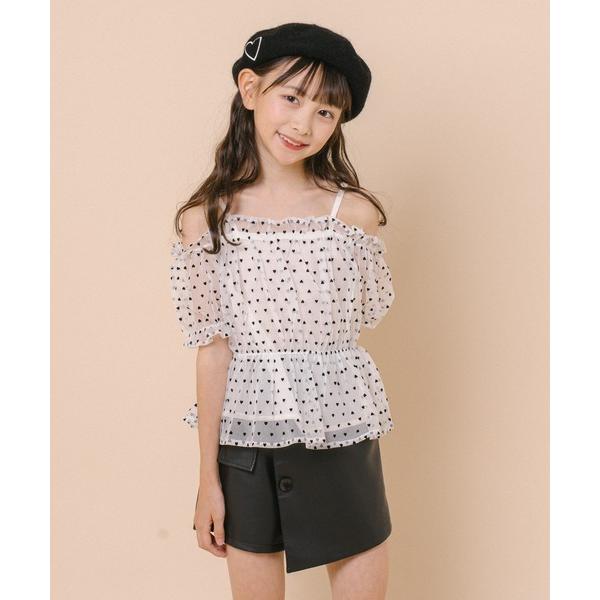 ブラウス シャツ ハートドットシアーオープンショルダートップス キッズ 子供服 女の子