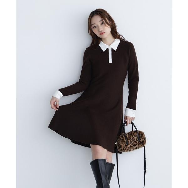 「NATURAL BEAUTY BASIC」 長袖ワンピース MEDIUM ダークブラウン レディー...