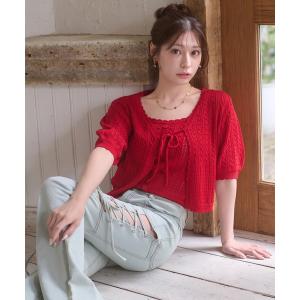 カーディガン 夏 openwork knitting ensemble knit / スカシガラアミアンサンブルニット レディース