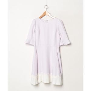 「LAISSE PASSE」 7分袖ワンピース 38 パープル レディース