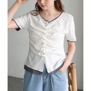 tシャツ 配色前ギャザーT レディース