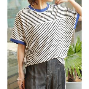 tシャツ 半袖 刺繍ボーダープルオーバー レディース