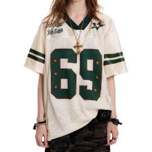 tシャツ 半袖 「84」ラグランデザイン メッシュ切替 Vネック ゲーム