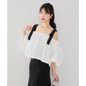 ブラウス シャツ 半袖 「LEJA」2WAYショルダーリボンバルーンオフショルトップス レディース