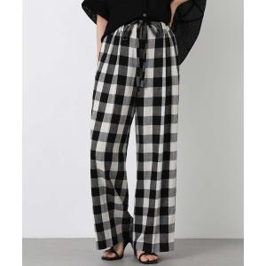 ワイドパンツ パンツ リネンブロックチェックワイド レディース