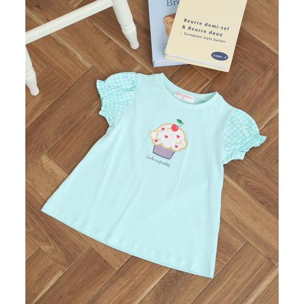 tシャツ 袖ギンガムフレアTシャツ 半袖  KIDS キッズ 子供服 女の子