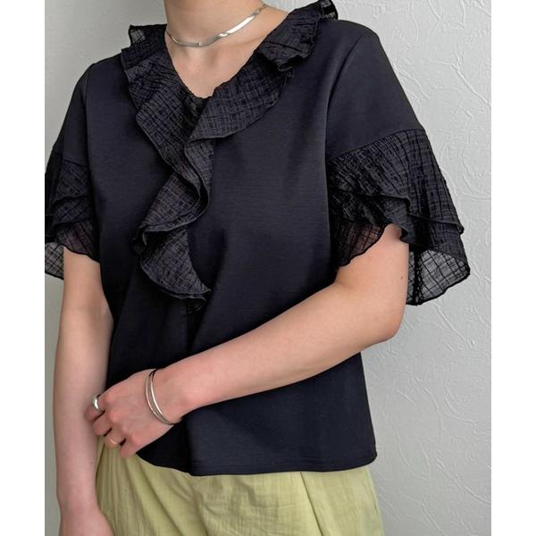 tシャツ 半袖 ラッフルトップス レディース