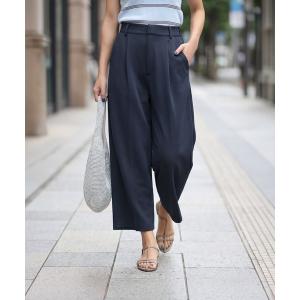 ワイドパンツ パンツ 半端丈ラクちんポンチタックパンツ レディース