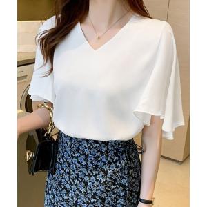 ブラウス シャツ Vネックシフォンブラウス フレ...の商品画像
