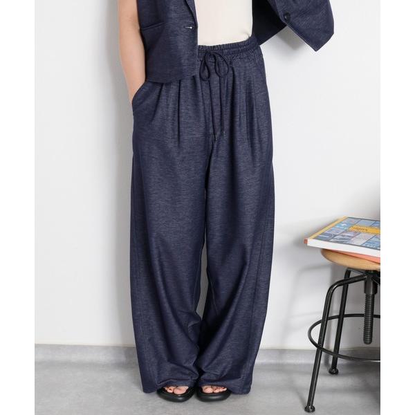 ワイドパンツ パンツ 「セットアップ対応」デニムライクイージートラウザー レディース