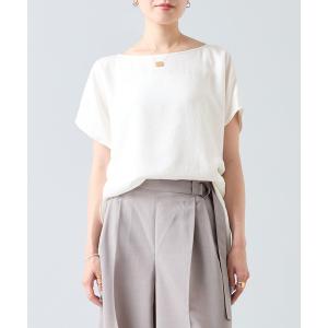 ブラウス シャツ 半袖 「定番」麻調ボートネックブラウス（セットアップ可） レディース
