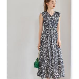 ワンピース カシュクール花柄ロングワンピース