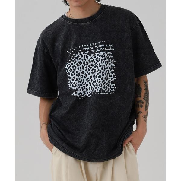 tシャツ ピグメント加工 レオパード スクエア プリント クルーネック 半袖カットソー メンズ レデ...