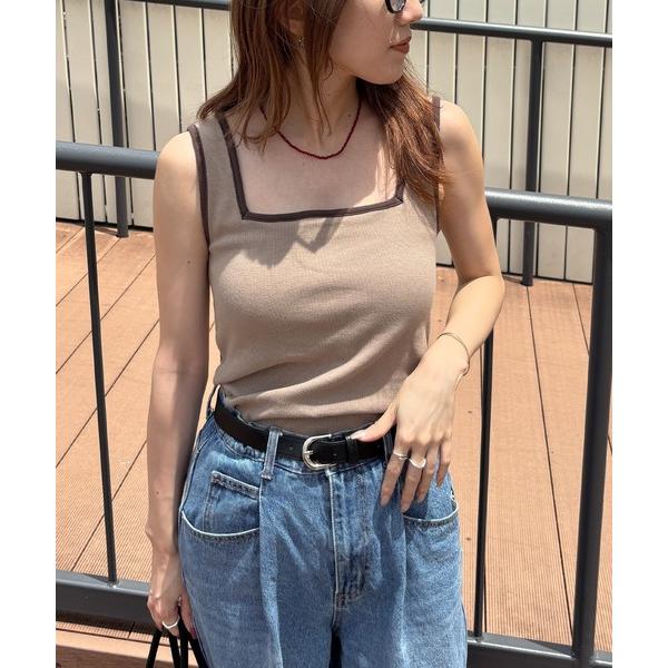 タンクトップ ノースリーブ 「ISOOK / アイスー」カップ付きスクエアネックリブタンクトップ /...