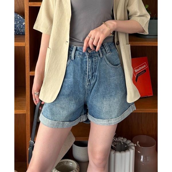 ジーンズ デニム デニムパンツ ダメージ ロールアップ アソートウォッシュ加工デニムショートパンツ ...