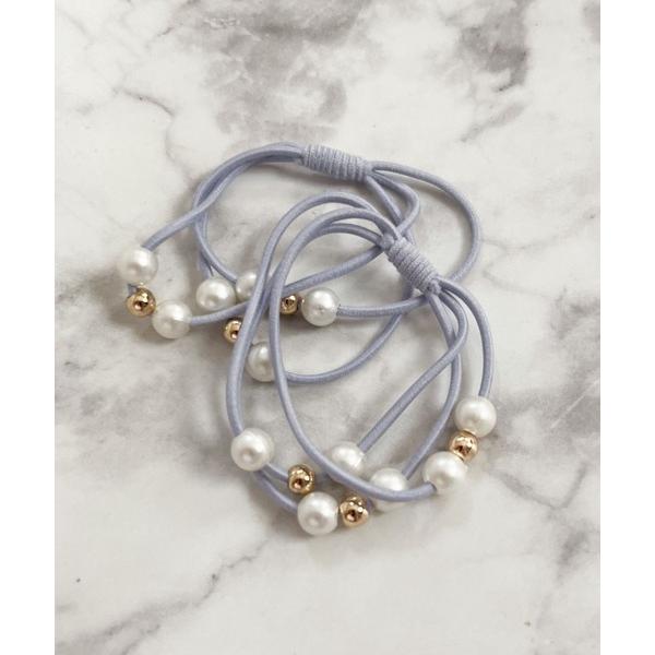 ヘアゴム YU-KA:シンプルパールヘアゴム２個１セット Simple pearl hair tie...