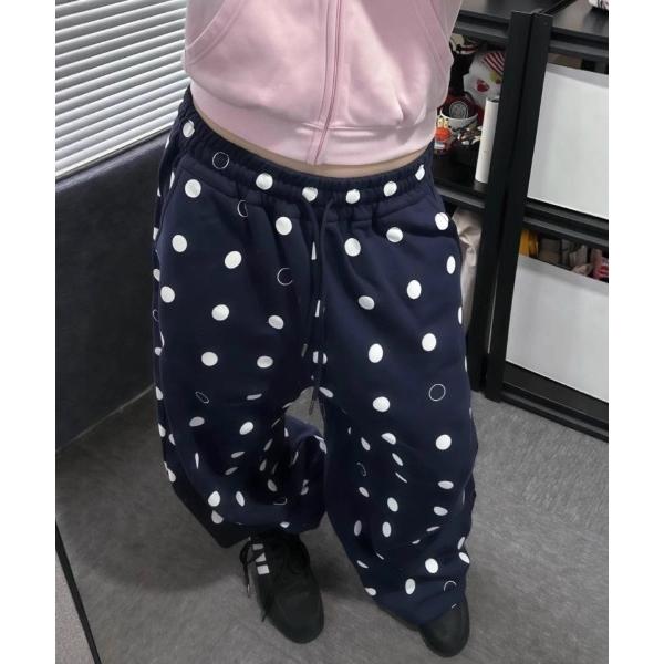 ワイドパンツ スウェットパンツ ジャージ ドットデザインルーズワイドパンツ レディース