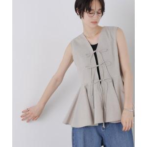 ブラウス シャツ 前後2wayリネンライクリボン結びジレブラウス(セットアップ可) レディース