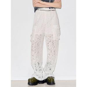 ワイドパンツ パンツ レースワイドカーゴパンツ レディース