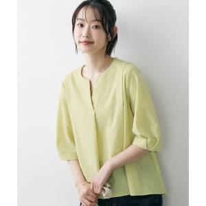ブラウス シャツ 「セットアップ可/UVカット」サッカー素材 キーネックブラウス レディース