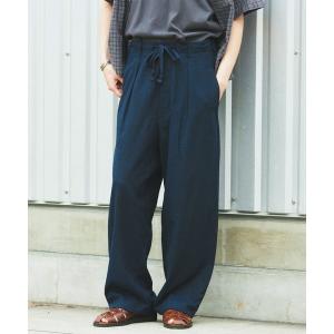 ワイドパンツ スラックス リネン ポリ ストライプ オーバー パンツ メンズ