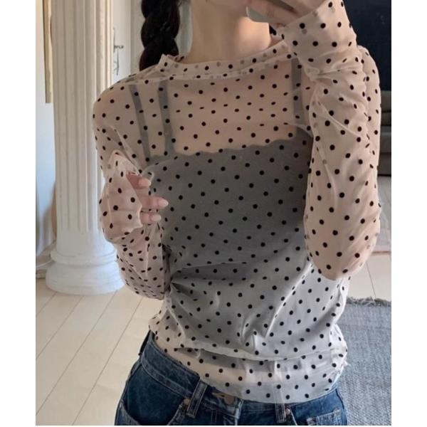 ドット柄シアーメロートップス レディース