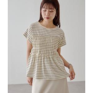 tシャツ 半袖 ボーダーシャーリングTシャツ レディース
