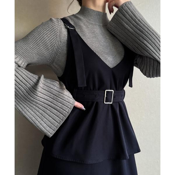 「junoah」 キャミソールワンピース LARGE ネイビー レディース