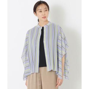 ブラウス シャツ ランダムストライプバンドカラーブラウス レディース