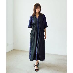 シャツワンピース 配色デザインシャツワンピース