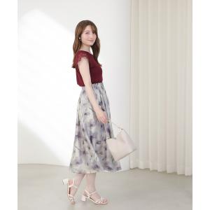 スカート ウエストゴムオーガンジー花柄スカート