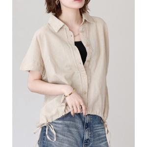 ブラウス シャツ 夏 半袖 麻綿ドローストリングス半袖シャツ レディース