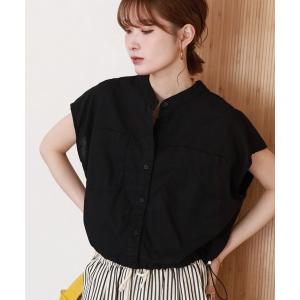 リネンシャツ ブラウス シャツ 夏 麻綿ドローストリングスノースリーブシャツ レディース