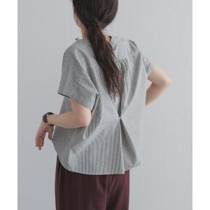 ブラウス シャツ 半袖 ストライプクロップドブラウス レディース