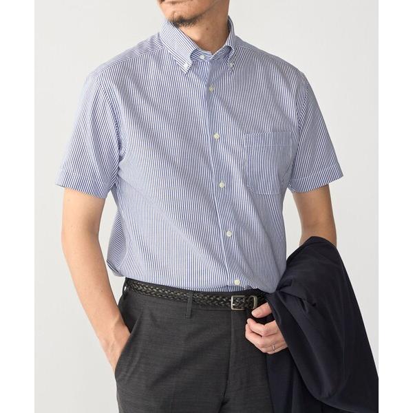 フォーマル シャツ 半袖 SHIPS:「接触冷感」ICE COTTON パナマ ストライプ ボタンダ...