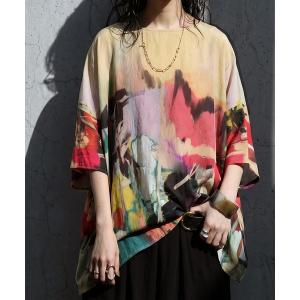 アンティカ antiqua ブラウス シャツ 半袖 アート柄 デザイン ブラウス レディース