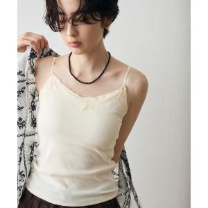 カップ付き キャミソール テレコレースヘムカップ付きキャミ