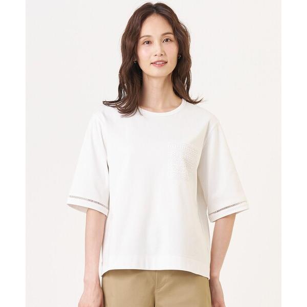 tシャツ 「一枚で着映え」レーシーコンビ ポケットデザイン カットソー レディース