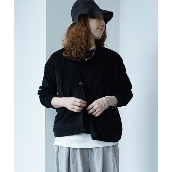 カーディガン 「SOIL」PILE V-NECK 1BUTTON CARDIGAN レディース