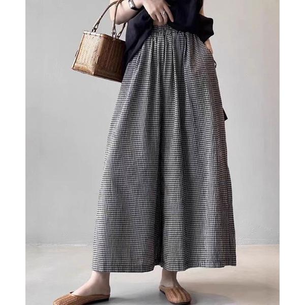 ワイドパンツ パンツ ギンガムチェックワイドパンツ レディース