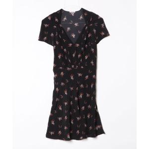 「miu miu」 花柄半袖ワンピース 38 ブラック レディース