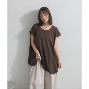 tシャツ 半袖 サテン部分使いアシメチュニックＴシャツ レディース