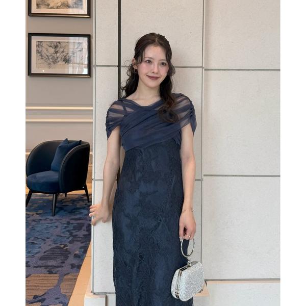 ドレス Cross tulle design flare dress