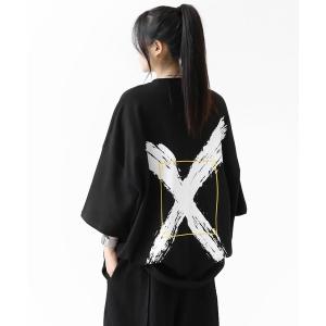 tシャツ 「バックブラシアート」 Xグラフィック スクエアフレーム スーパービッグTシャツ（ユニセックス） メンズ レディース