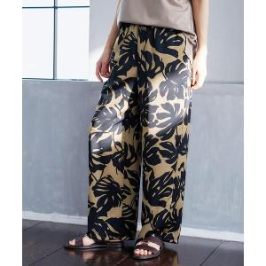 ワイドパンツ パンツ 「ウエストゴム/秋色」リーフプリントワイドパンツ レディース