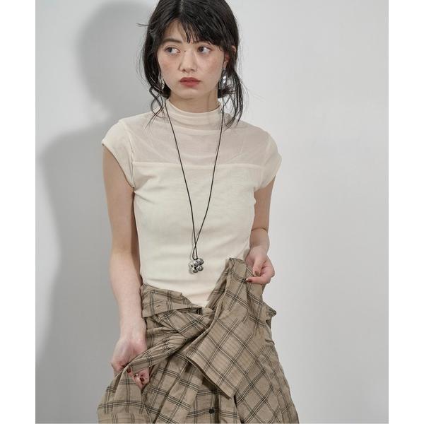 tシャツ フレンチスリーブシアーハイネックトップス レディース