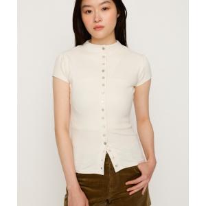 tシャツ 半袖 BUTTON LINE CAP S/L TOPS ボタンラインキャップスリーブトップス 夏服 秋服 レディース